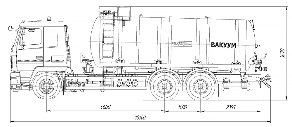 Массо-габаритный чертеж вакуумной машины на шасси МАЗ 6312С5-8525-012
